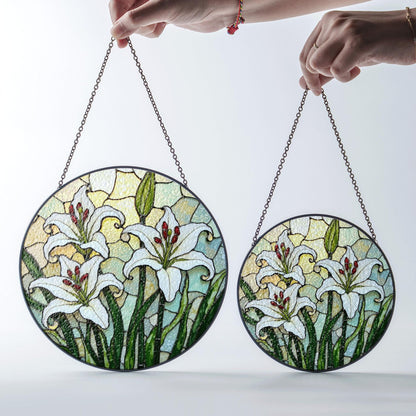 Stained Glass Lily Suncatcher Elegant White Lily Design Gift for Nature Lovers
