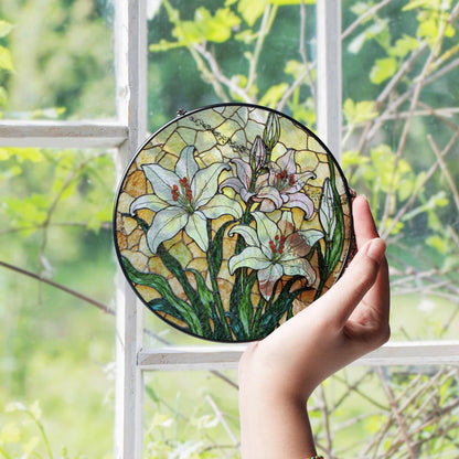 White Lily Stained Glass Suncatcher Window Decor Floral Art Gift for Her