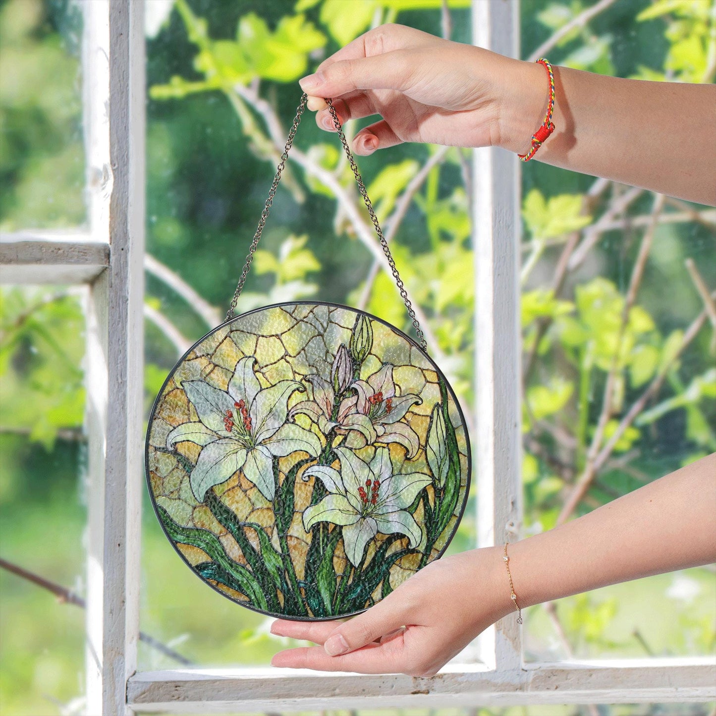 White Lily Stained Glass Suncatcher Window Decor Floral Art Gift for Her