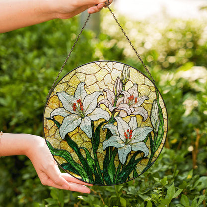 White Lily Stained Glass Suncatcher Window Decor Floral Art Gift for Her