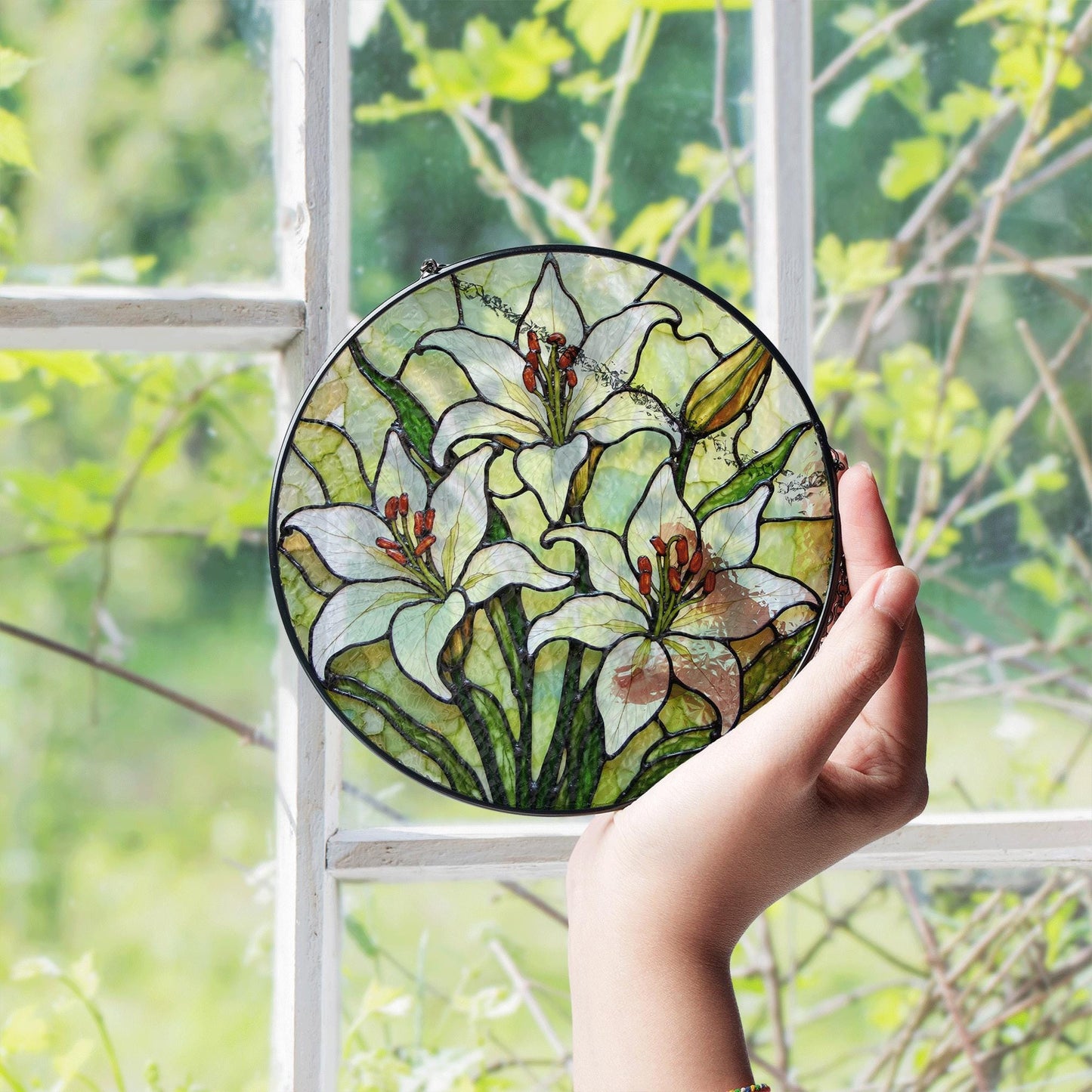Stained Glass Lily Suncatcher Floral Window Decor Handmade Gift for Flower Lovers