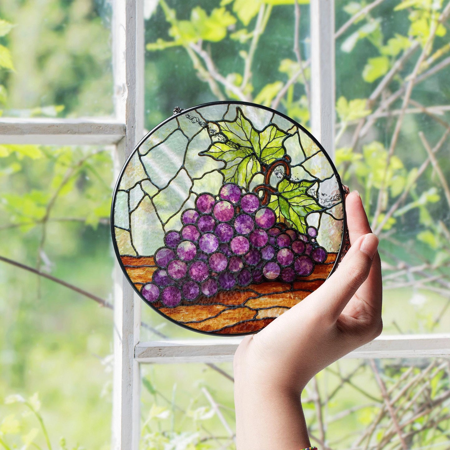 Stained Glass Grapes Sun Catcher Hanging Decor Perfect Gift for Wine Lovers
