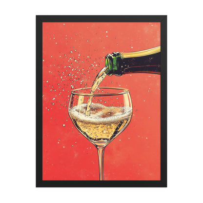 Champagne Coupe Glass Print: Gold Rim, Red Orange Bar Cart Art
