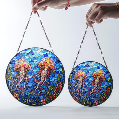 Stained Glass Jellyfish Sun Catcher Handmade Window Decor Gift for Ocean Lovers