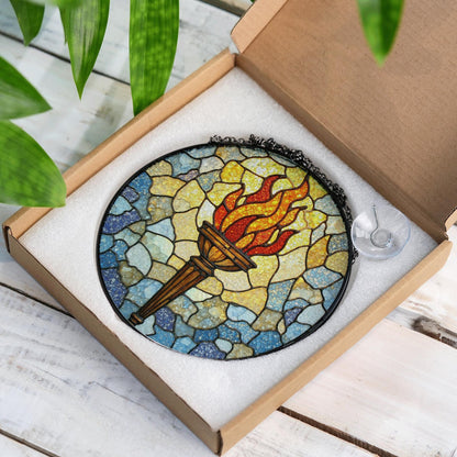 Stained Glass Flame Suncatcher Torch Decor Gift for Home or Office