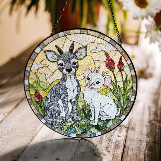 Stained Glass Dogs Suncatcher Chihuahua and Deer Handcrafted Gift for Dog Lovers