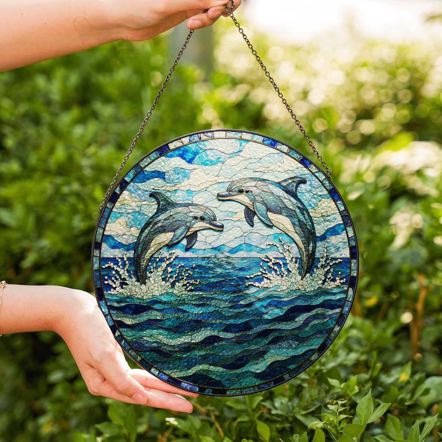 Dolphin Stained Glass Suncatcher Ocean Decor Window Art Gift for Dolphin Lover