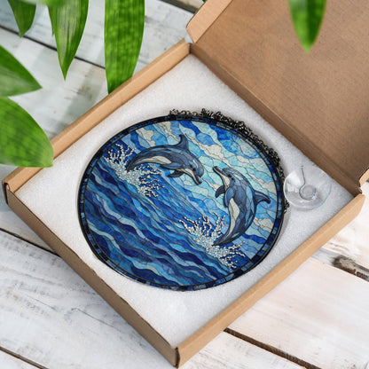 Dolphin Stained Glass Suncatcher Ocean Decor Window Art Gift for Dolphin Lover