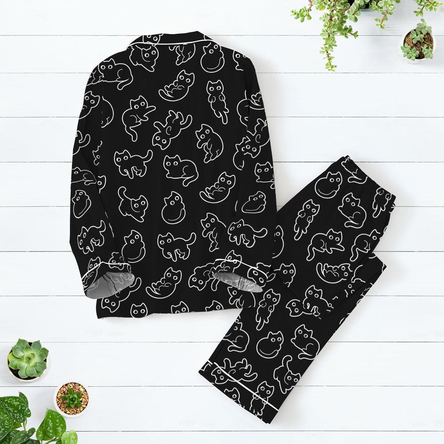 Black Cats Pajamas Set, Funny Cat Womens Pajamas, Cute Animal Shirt, Family Pajamas For Party, Black Cats Midnight Shirt, Gift For Her