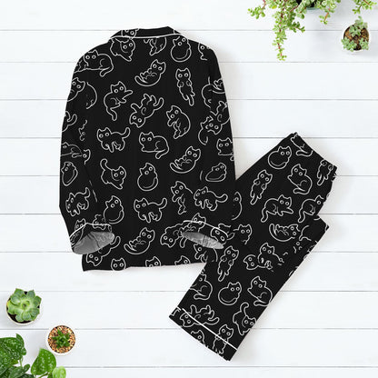 Black Cats Pajamas Set, Funny Cat Womens Pajamas, Cute Animal Shirt, Family Pajamas For Party, Black Cats Midnight Shirt, Gift For Her