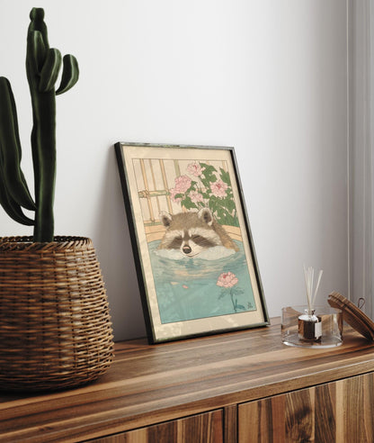 Raccoon Bathroom Print: Vintage Japanese Ukiyo-e Wall Art