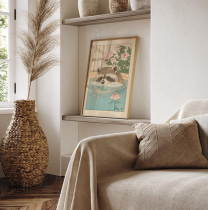 Raccoon Bathroom Print: Vintage Japanese Ukiyo-e Wall Art