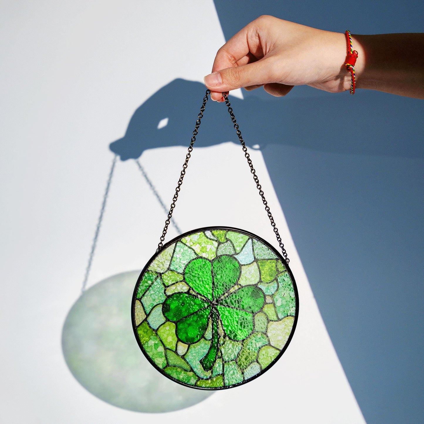 Green Four Leaf Clover Stained Glass Suncatcher Window Decoration Unique Gift for St Patrick's Day