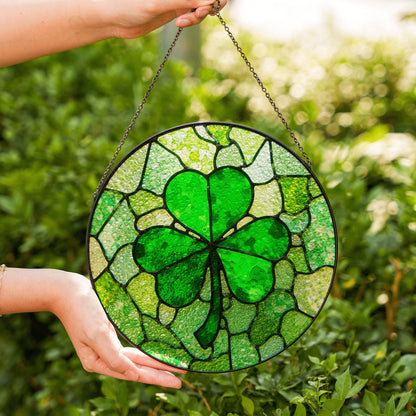 Green Four Leaf Clover Stained Glass Suncatcher Window Decoration Unique Gift for St Patrick's Day