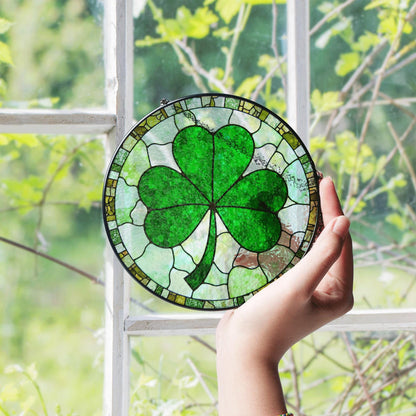 Green Four Leaf Clover Stained Glass Suncatcher Lucky Gift for St Patrick's Day Home Decoration
