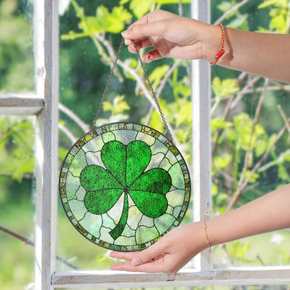 Green Four Leaf Clover Stained Glass Suncatcher Lucky Gift for St Patrick's Day Home Decoration