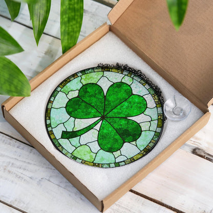 Green Four Leaf Clover Stained Glass Suncatcher Lucky Gift for St Patrick's Day Home Decoration