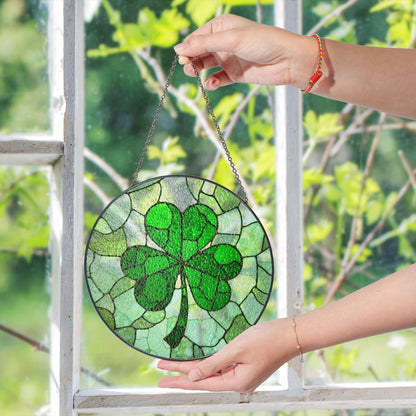 Shamrock Stained Glass Suncatcher Green Glass Window Decoration Gift for St. Patrick's Day