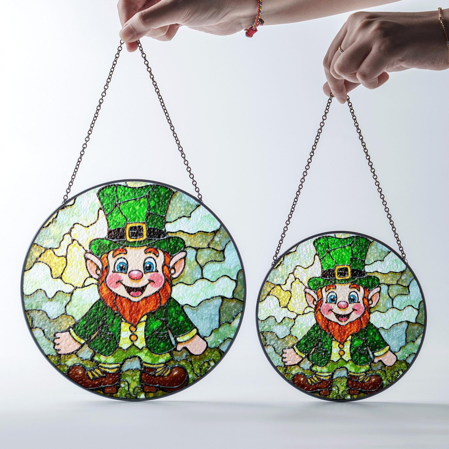 Leprechaun Stained Glass Suncatcher Green Decoration Lucky Gift for St Patrick's Day