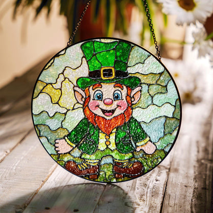 Leprechaun Stained Glass Suncatcher Green Decoration Lucky Gift for St Patrick's Day