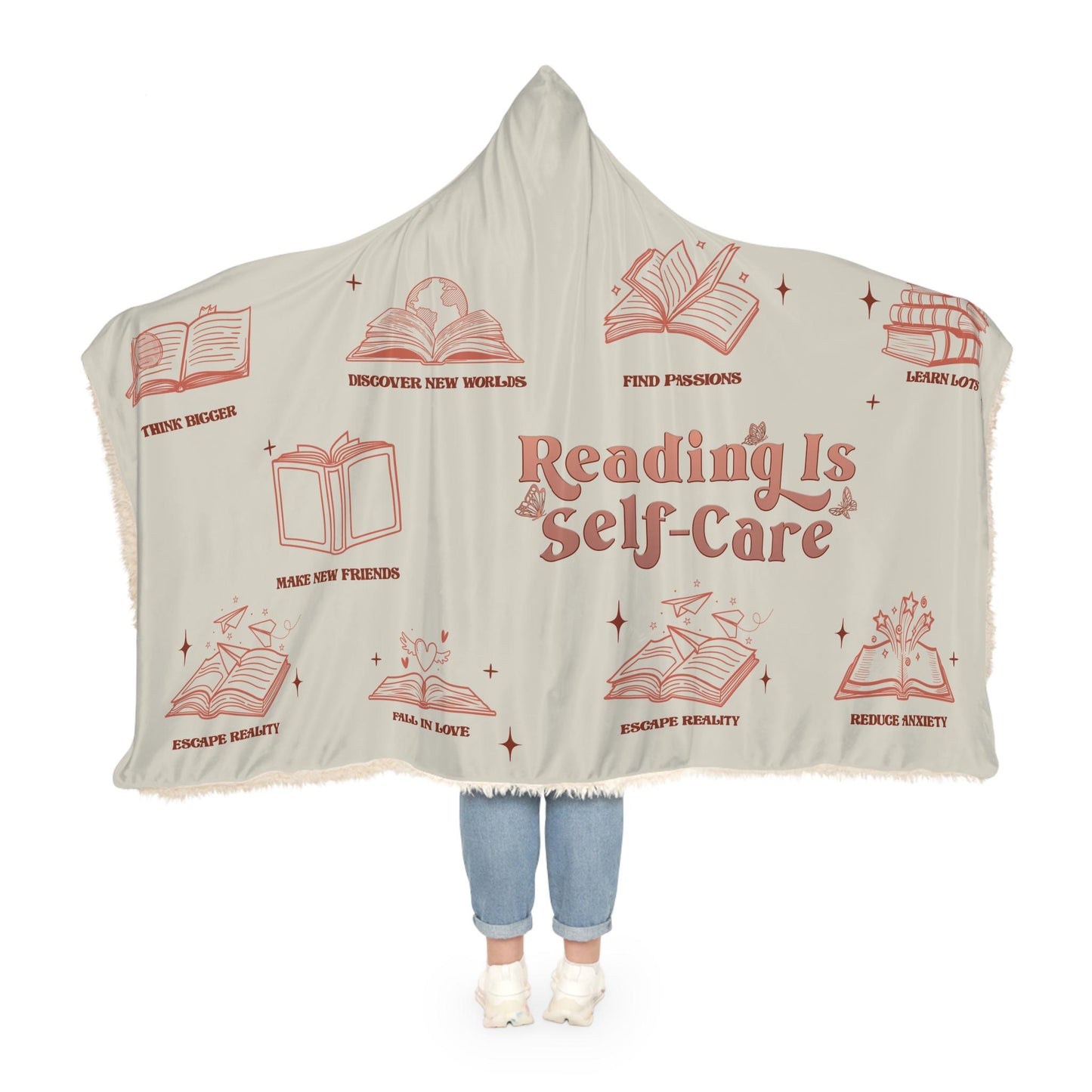 Reading is Self Care Hooded Blanket | Reading Hooded Blanket | Wearable Blanket | Hoodie Blanket | Snuggle Blanket | Sherpa Blanket