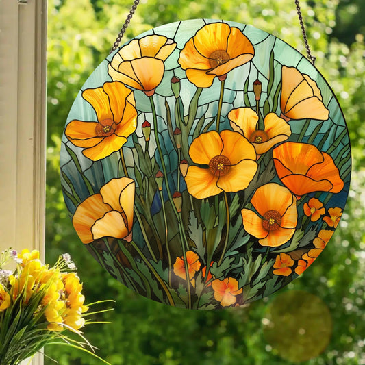 California Poppies: Stained Glass Style Window Hanging