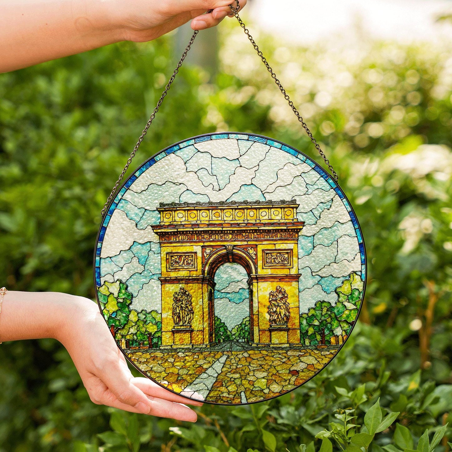 Stained Glass Arc de Triomphe Suncatcher Window Hanging Gift for Travelers