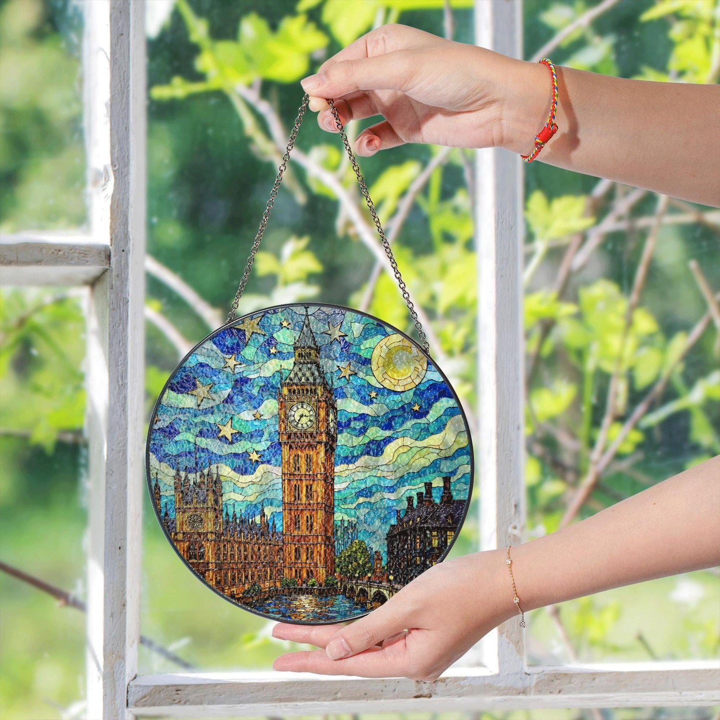 Big Ben Stained Glass Suncatcher Starry Night London Skyline Gift for Her