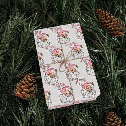 Pink Santa Personalizable Wrapping Paper - Girls Holiday Gift Wrap