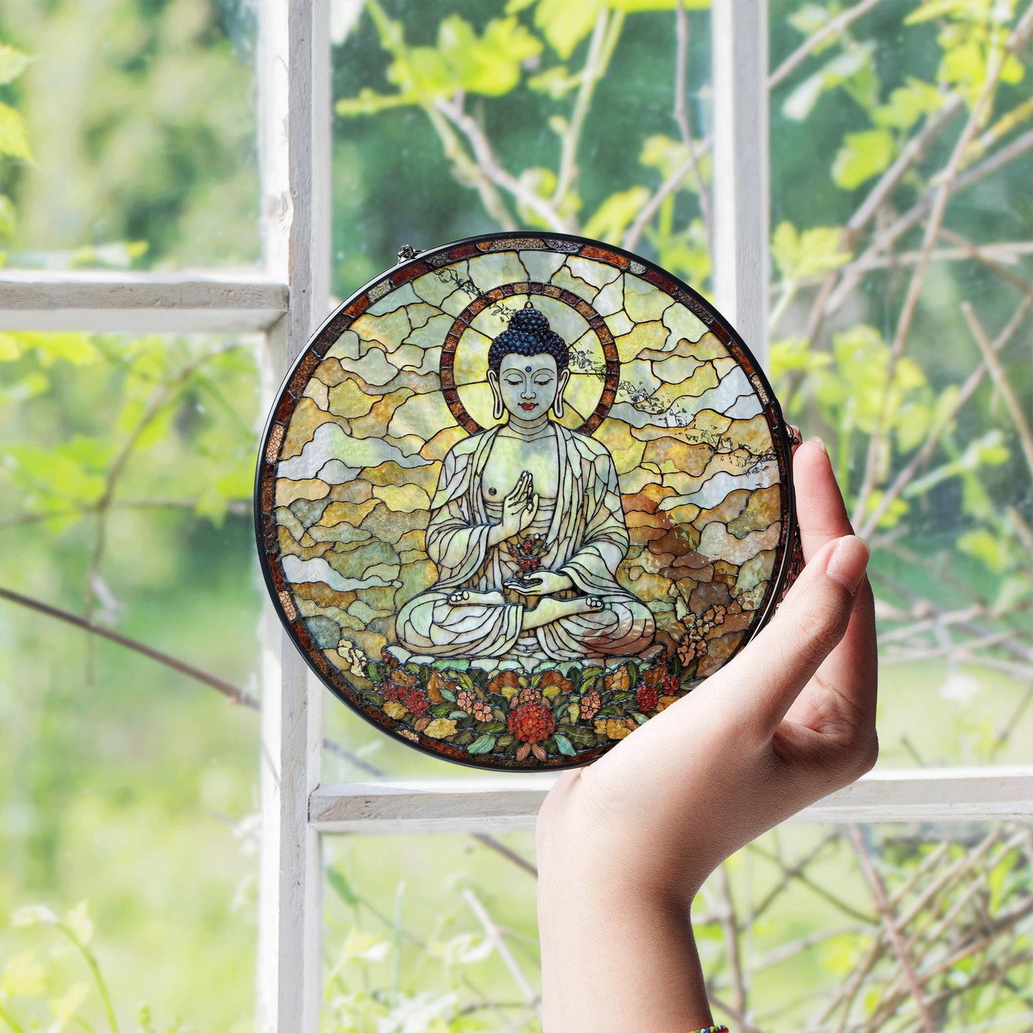 Buddha Stained Glass Suncatcher Sun Catcher Gift for Meditation Lovers
