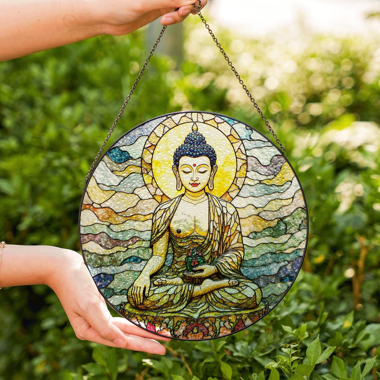 Stained Glass Buddha Suncatcher Sun Catcher Window Decoration Spiritual Gift for Meditation Lovers