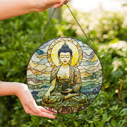 Stained Glass Buddha Suncatcher Sun Catcher Window Decoration Spiritual Gift for Meditation Lovers