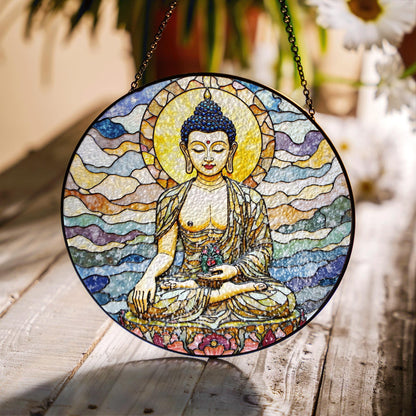 Stained Glass Buddha Suncatcher Sun Catcher Window Decoration Spiritual Gift for Meditation Lovers
