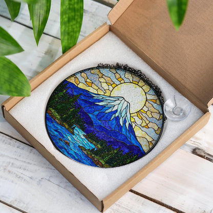 Mountain Stained Glass Suncatcher Beautiful Nature Art Sun Catcher for Gift Lovers Home Decor