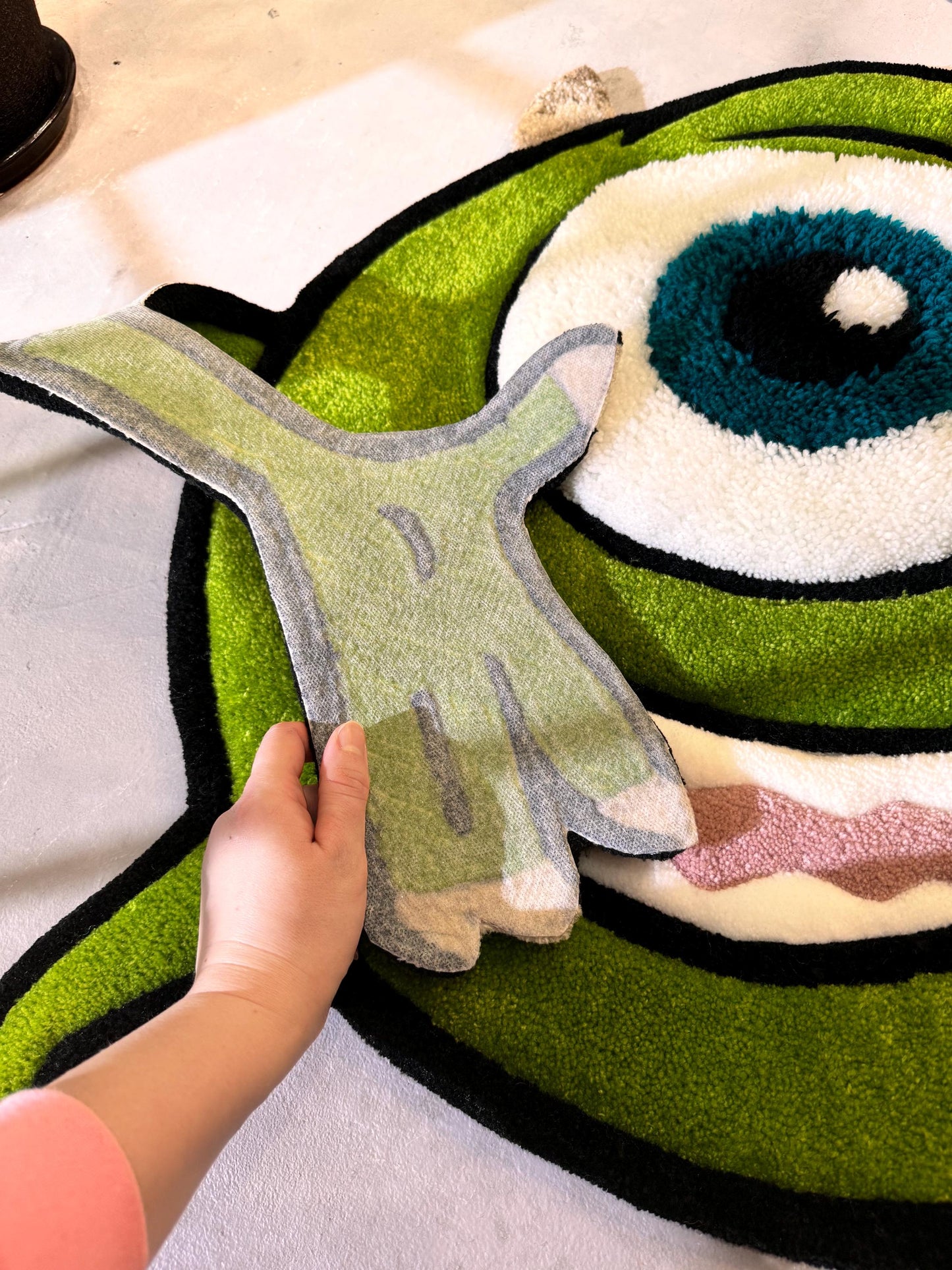 Monster Cartoon Character, Green Rug, 3D Cartoon Fluffy Rug, Moss 3D rug