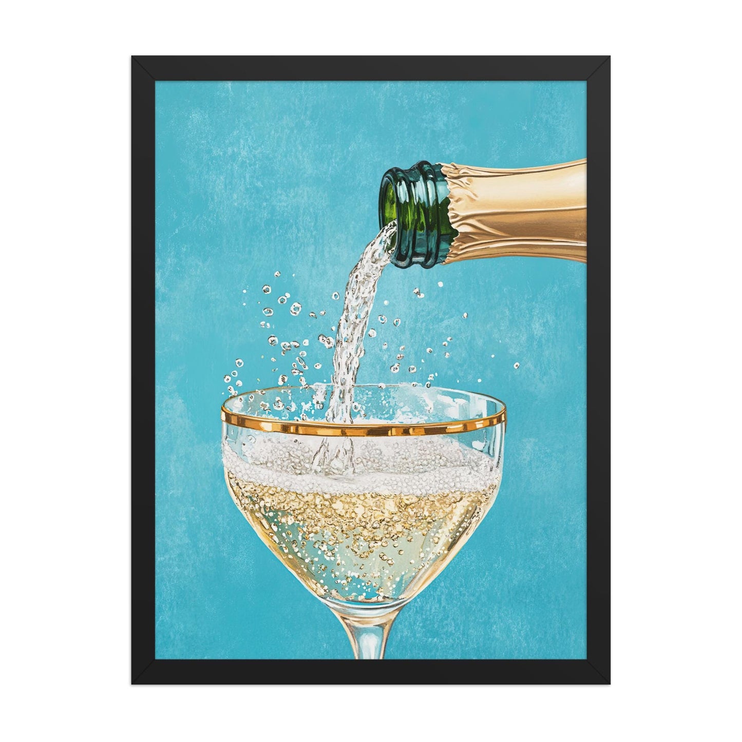 Teal Champagne Coupe Glass Print: Gold Rimmed Bar Cart Art