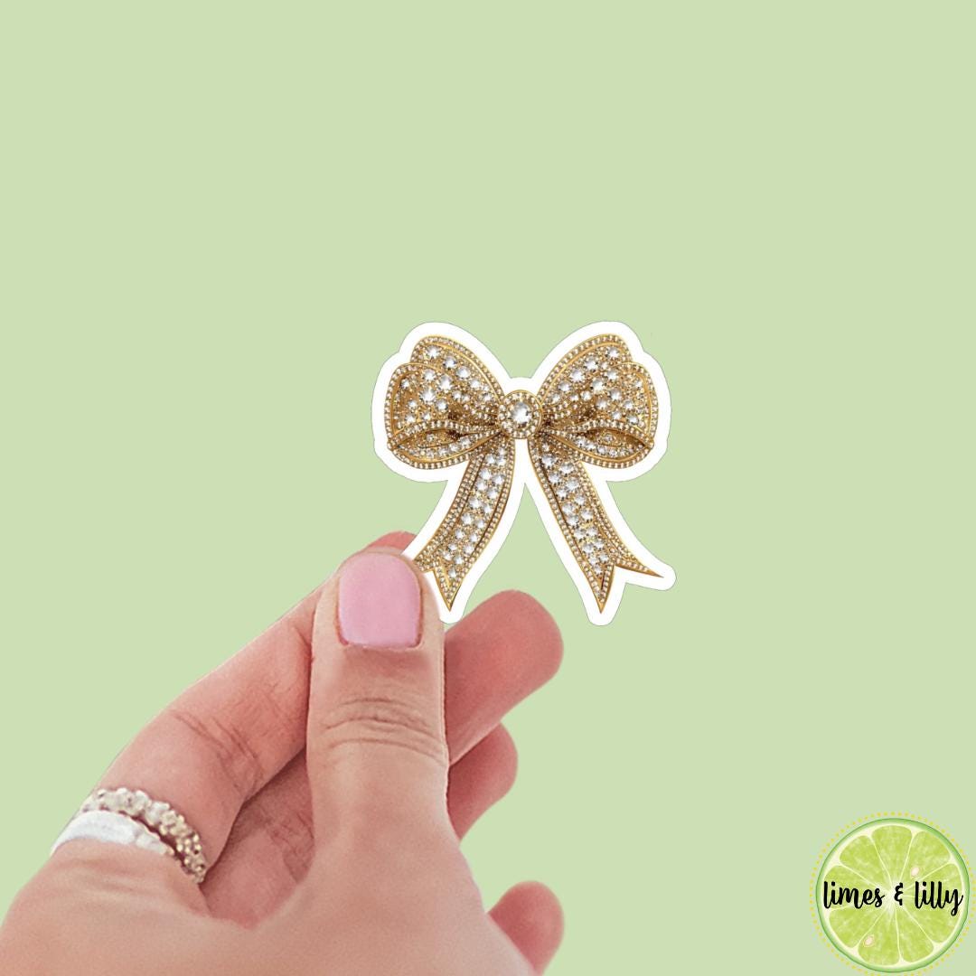 Coquette Gold Sparkly Diamonds Bow Vinyl Sticker | Girly Sticker | Kindle Stickers | Cute Stickers | Laptop | Water Bottle Sticker