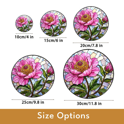 Pink Peony Stained Glass Suncatcher Handcrafted Floral Sun Catcher Gift for Mother's Day