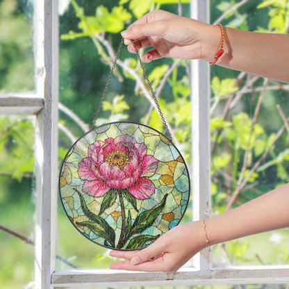 Stained Glass Peony Flower Suncatcher Sun Catcher for Home Decor Gift for Mom or Flower Lovers