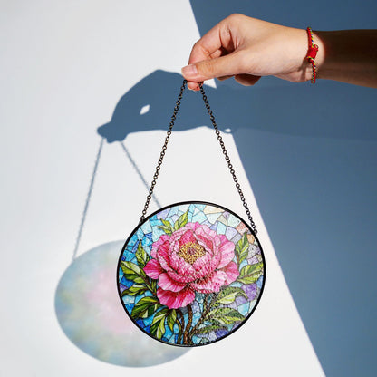 Pink Peony Stained Glass Suncatcher for Window Beautiful Floral Gift for Mother or Friend