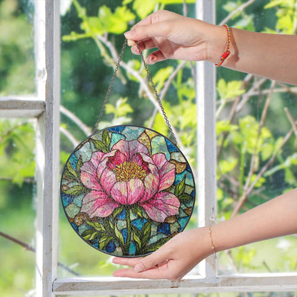 Peony Flower Stained Glass Suncatcher Hanging Window Art Home Decor Gift for Her
