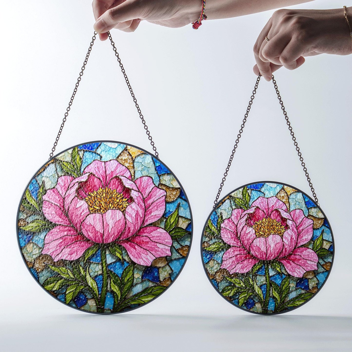 Peony Flower Stained Glass Suncatcher Hanging Window Art Home Decor Gift for Her