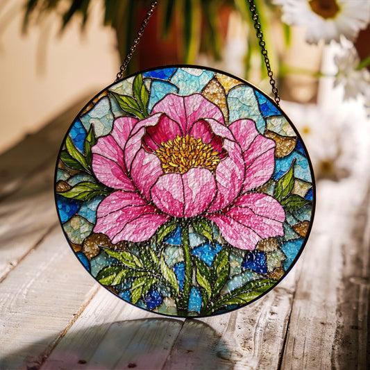 Peony Flower Stained Glass Suncatcher Hanging Window Art Home Decor Gift for Her