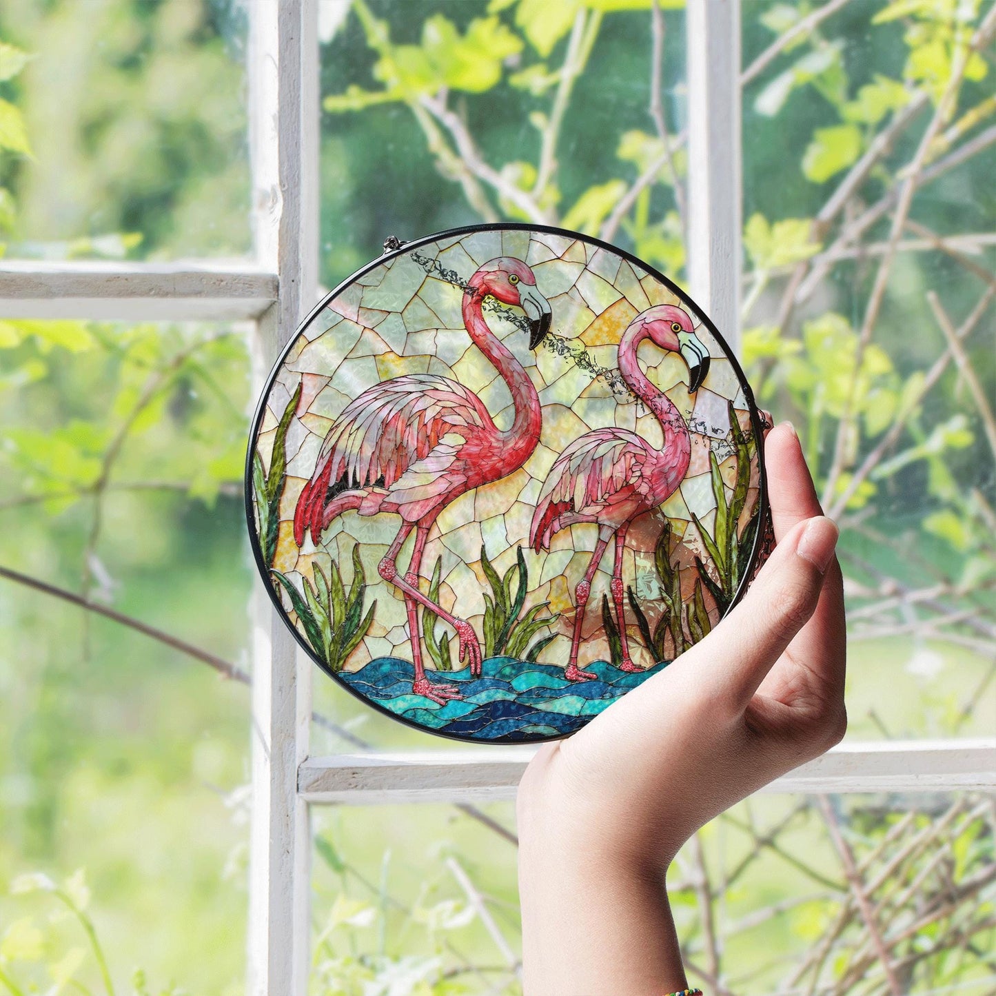 Flamingo Stained Glass Suncatcher Window Decoration Art Gift for Her