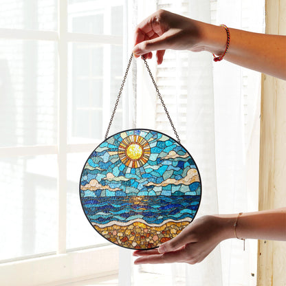 Ocean Sun Stained Glass Suncatcher Beach Home Decor Perfect Gift for Nature Lovers