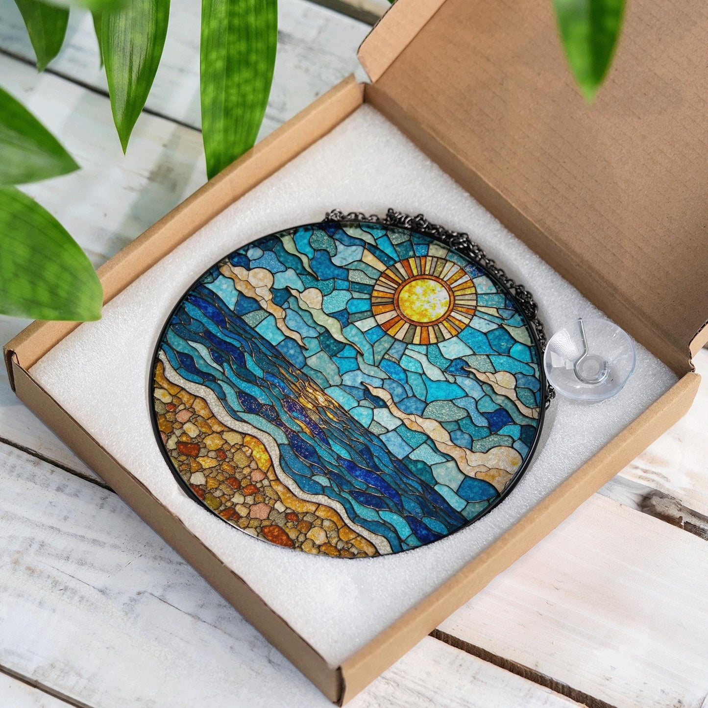 Ocean Sun Stained Glass Suncatcher Beach Home Decor Perfect Gift for Nature Lovers