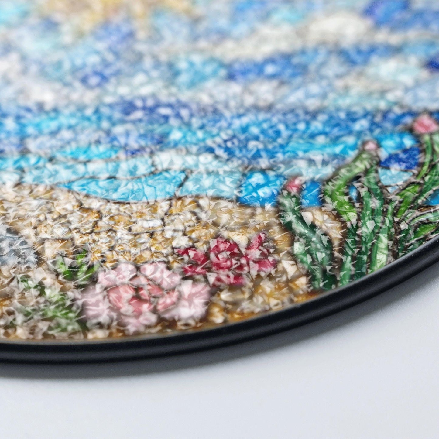 Stained Glass Beach Landscape Sun Catcher Ocean Sun Clouds Palm Trees Gift for Nature Lovers