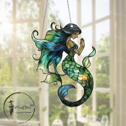 Mermaid Window Hanging, Ocean-Inspired Mermaid Decor, Boho Sea Art, Colorful Mermaid Sun Catcher, Unique Coastal Home Gift