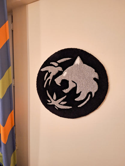 The Witcher Wolf Medallion Rug: Handmade Tufted Gaming Decor