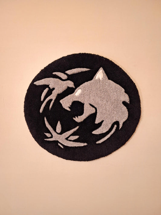 The Witcher Wolf Medallion Rug: Handmade Tufted Gaming Decor